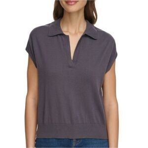 DKNY Gray Sleeveless Collared Sweater Size XXL